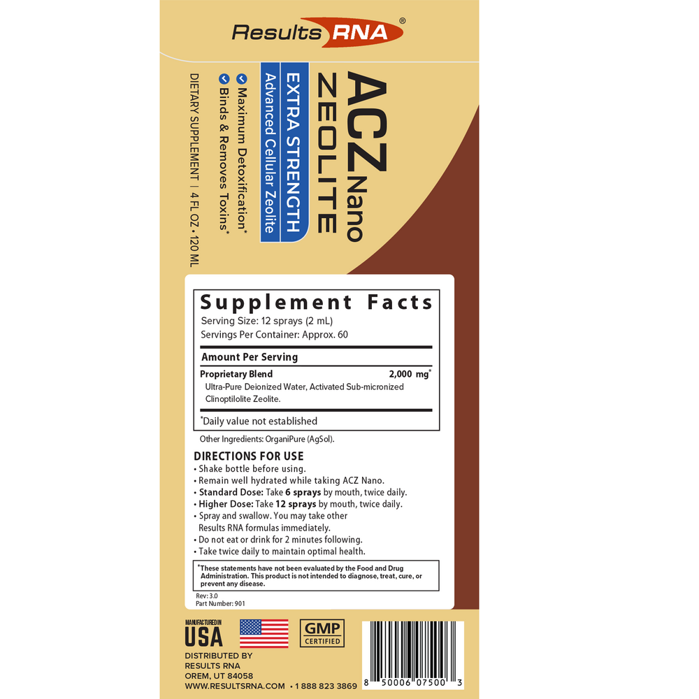 ACZ nano Zeolite Extra Strength Results RNA