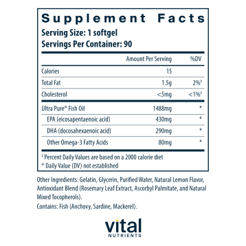 Ultra Pure Fish Oil 800 TG 90 gels by Vital Nutrients