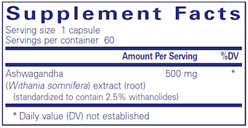 Ashwagandha 500 mg 60 vegcaps by Pure Encapsulations