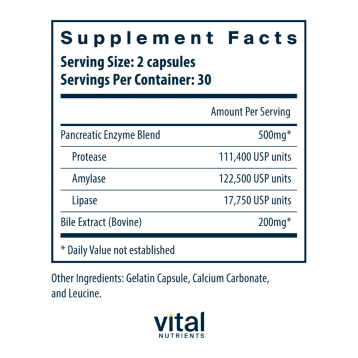 Pancreatin & Ox Bile Extract 60 vegcaps by Vital Nutrients