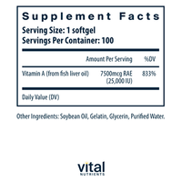 Vitamin A 7500mcg RAE 100 gels by Vital Nutrients