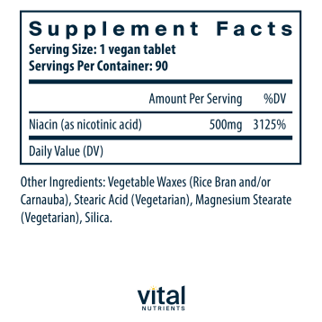 Niacin 500 mg 90 extended release tabs by Vital Nutrients