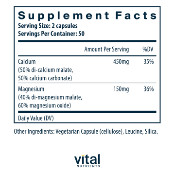 Calcium & Magnesium 225mg/75mg 100 vcaps by Vital Nutrients