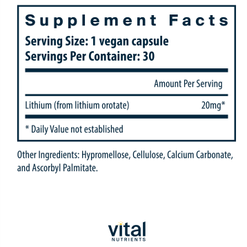 Lithium (orotate) 20 mg 90 vegcaps by Vital Nutrients