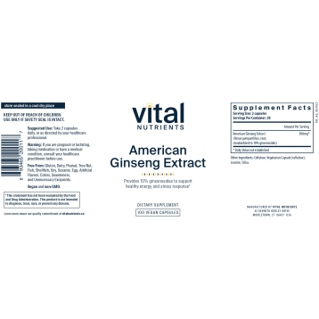 American Ginseng Extract 250mg 100 vcaps by Vital Nutrients