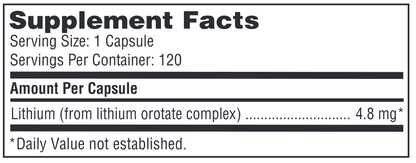 Lithium Orotate 120 Capsules by Klaire Lab