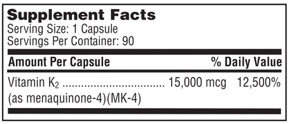 Ultra K2 (Menatetrenone) 15mg 90 Capsules by Klaire Labs