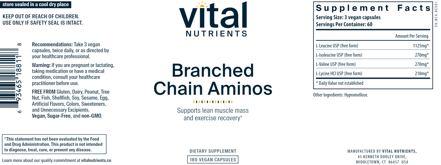 Branched Chain Aminos 180 vegcaps by Vital Nutrients