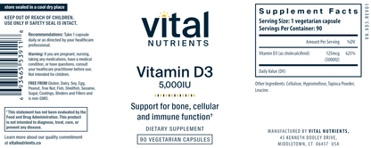 Vitamin D3 5000 IU 90 vegcaps by Vital Nutrients