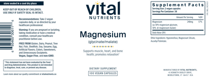 Magnesium (Glyc./Malate) 120mg 100 vcaps by Vital Nutrients