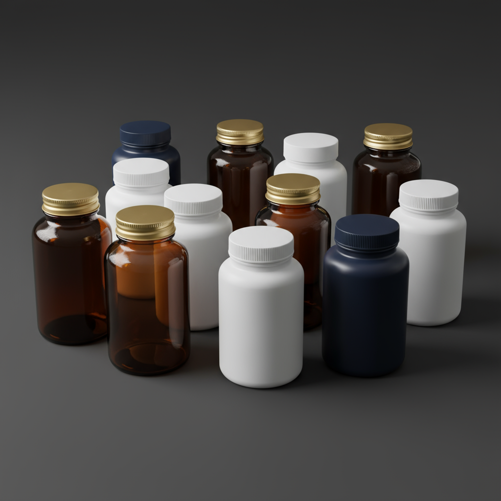 Supplement Bottles No Text Dark Background