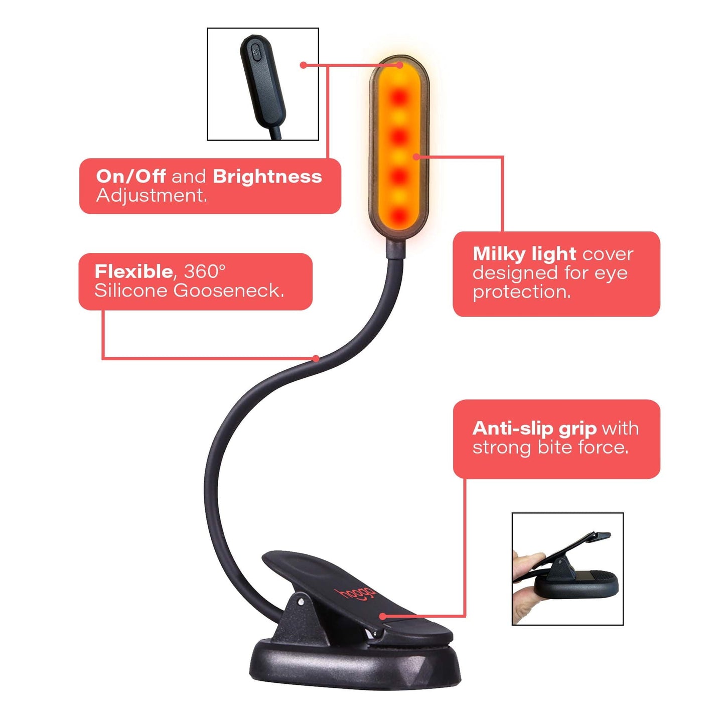 Amber & Red Clip-On Book Light