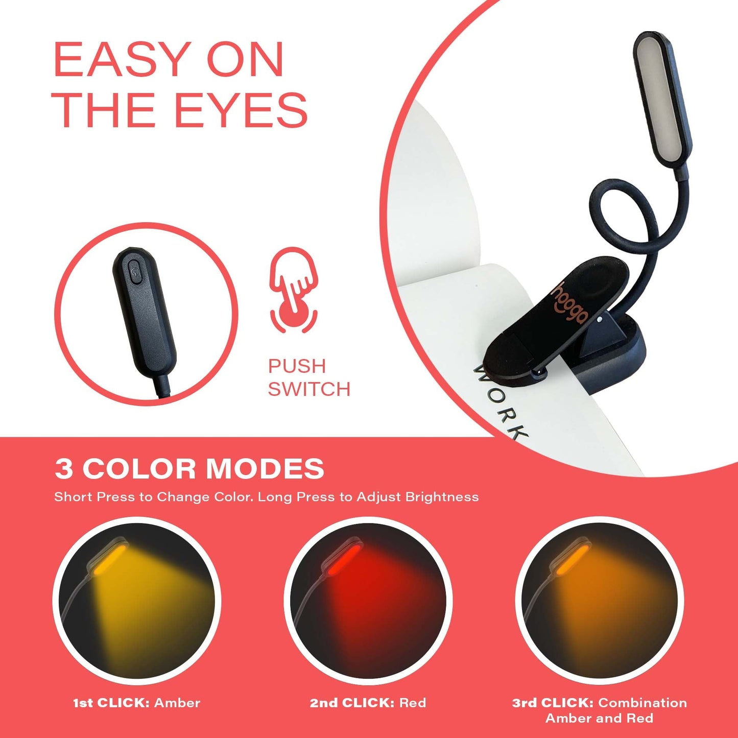 Amber & Red Clip-On Book Light