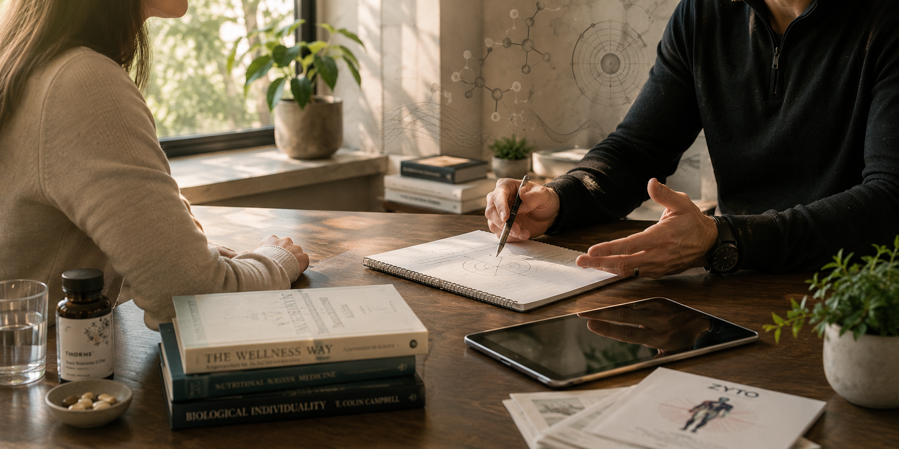 A practitioner discussing a personalized wellness plan with a client