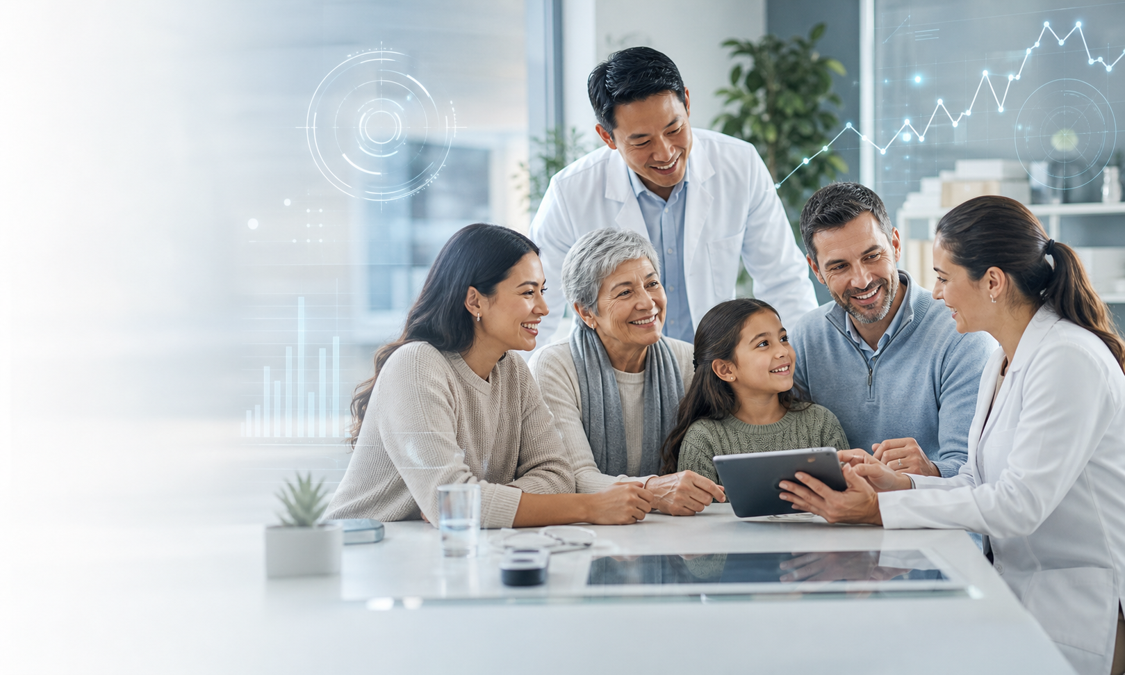 A family reviewing a wellness plan with their coordinated care team